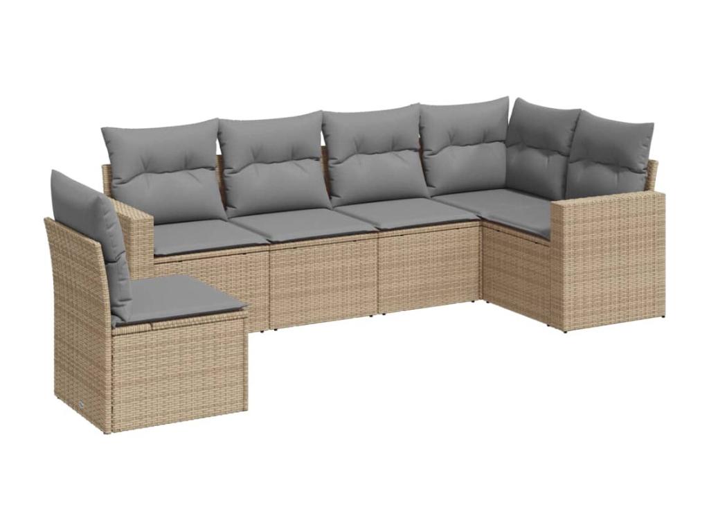 Garden furniture set with cushions, 6 pieces, beige woven resin, TRLZ52827