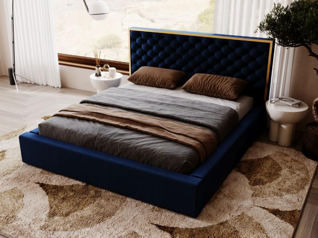 Upholstered bed with storage - 120x200 - double bed - velvet - blue - Nobellea ATIP10420