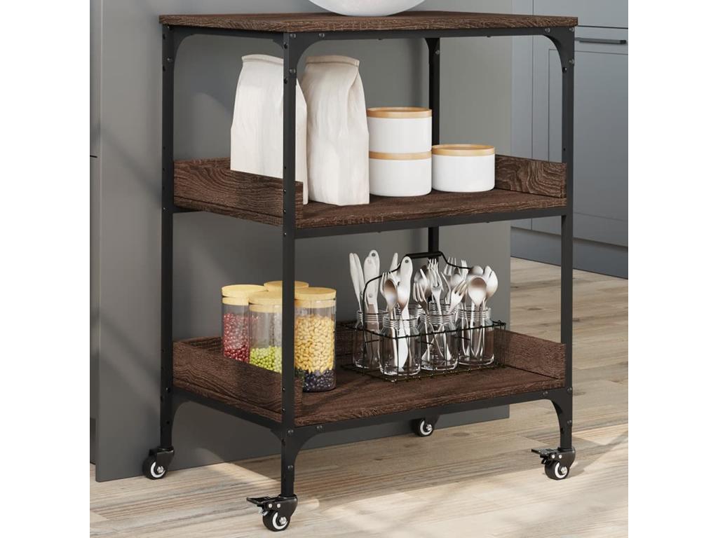 Brown oak kitchen trolley 60x41x80.5 cm engineered wood EBGV49781