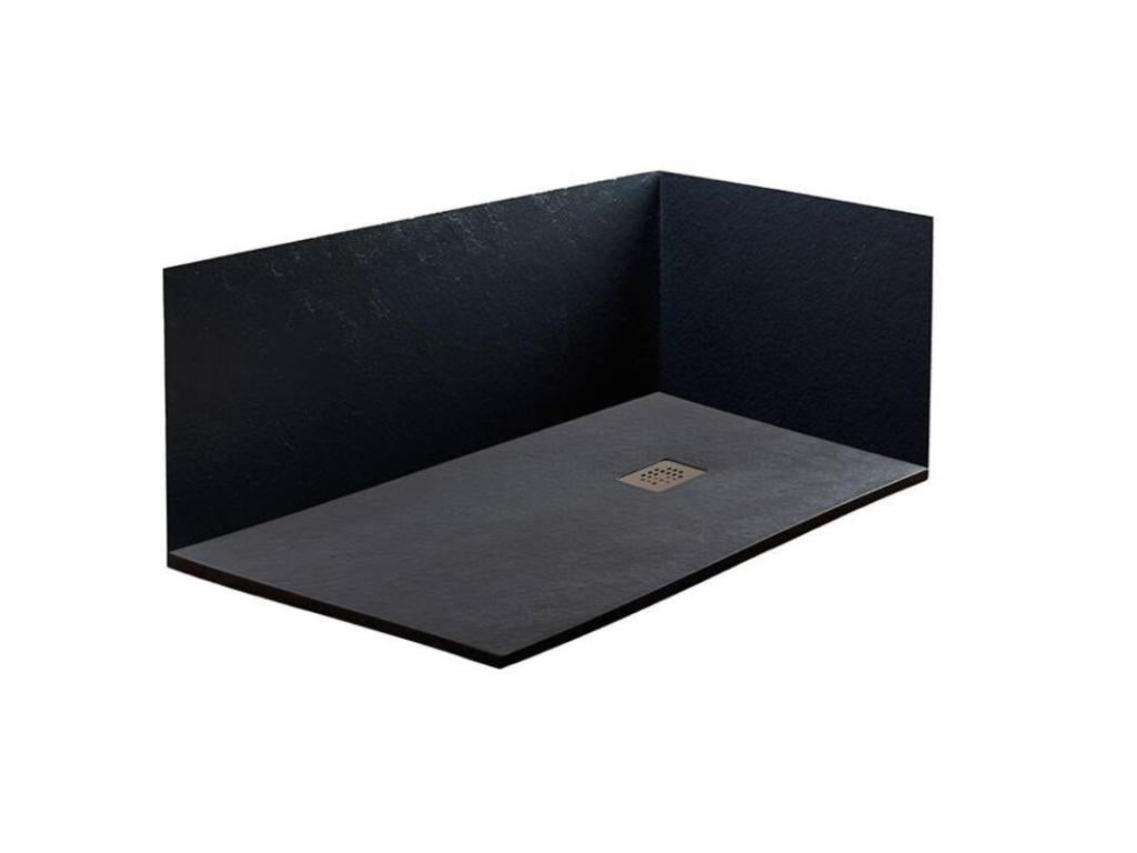 Dekonao Extra Slim Black 80x150 cm Shower Tray in Synthetic Resin and Marble Powder with Free-Range Drain ERYL88383