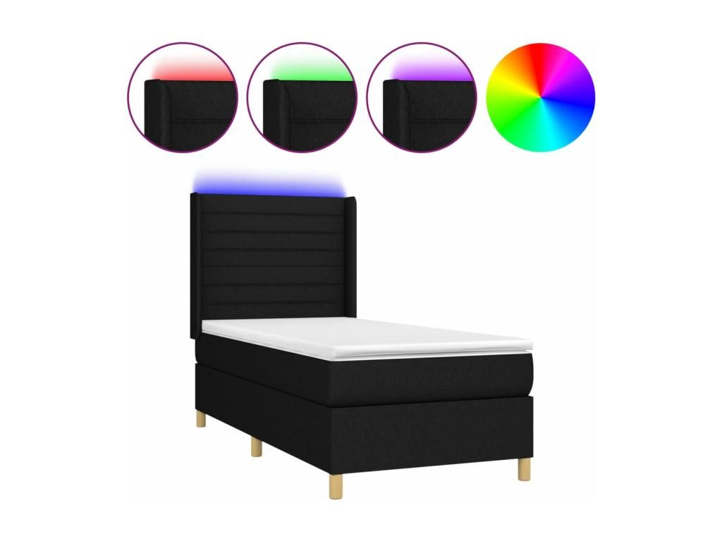 Upholstered bed base with mattress and LED lighting, black, 80x200cm, fabric JLAW99260