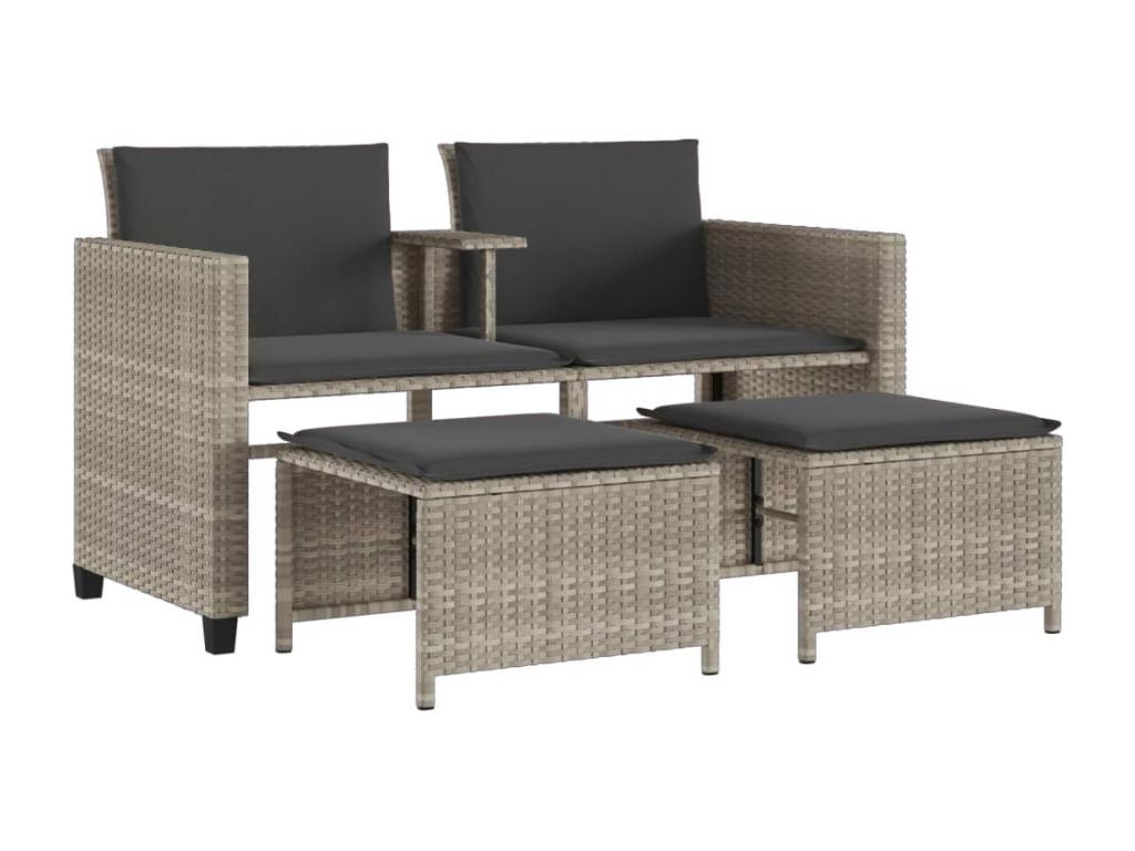 2-seater garden sofa with table and stools, light grey rattan UJDJ97379