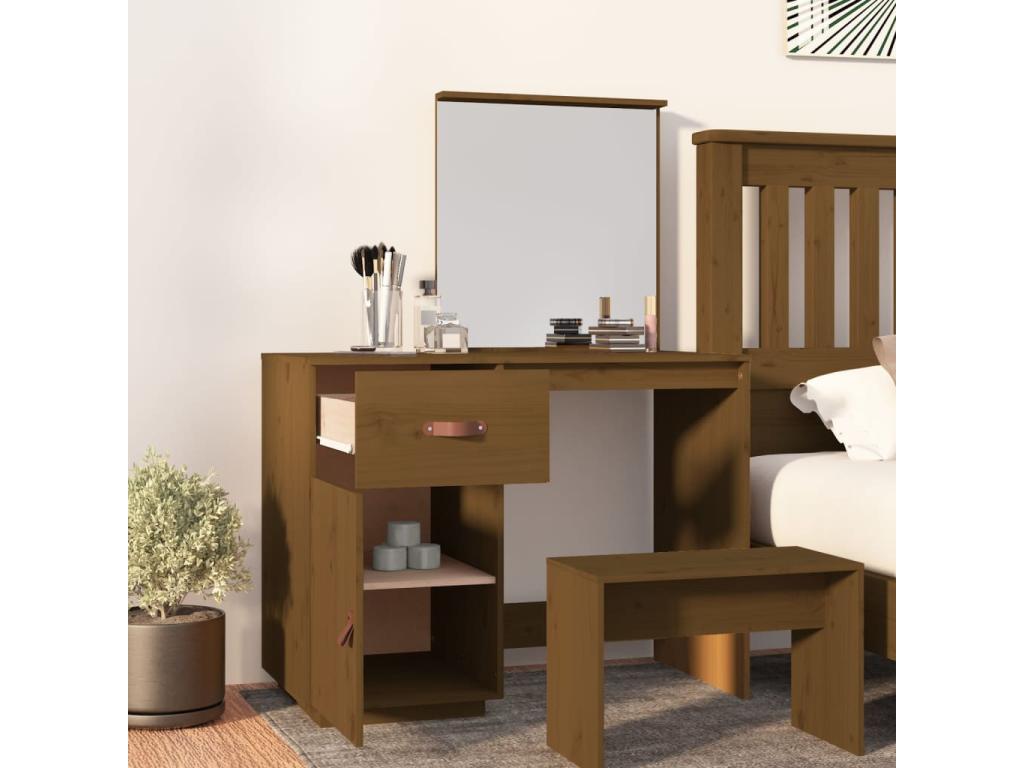 Dressing table, honey brown, 95x50x134 cm, solid pine wood, BWIQ40486