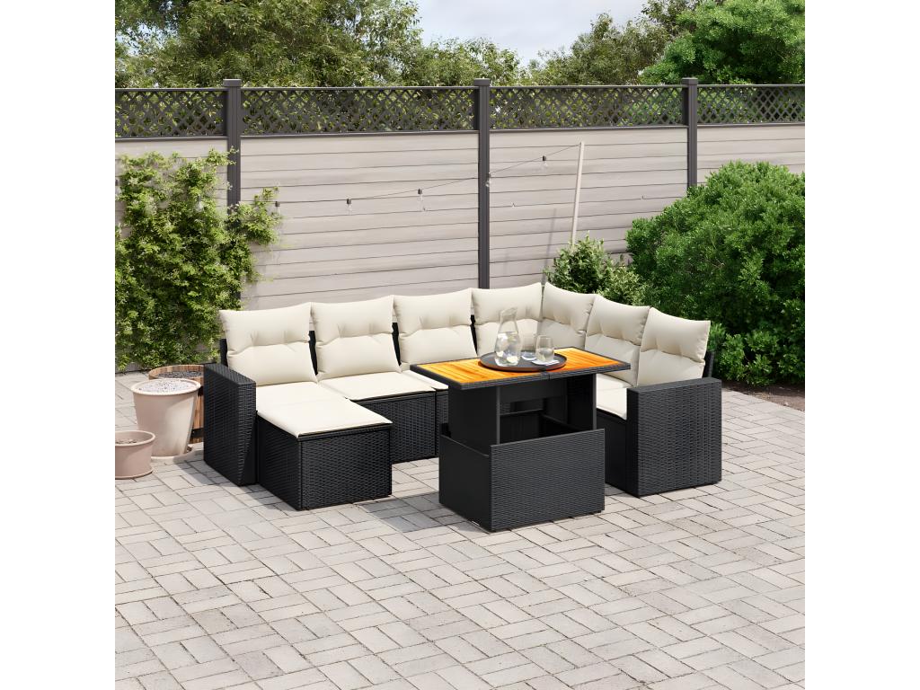 8-piece garden furniture set with cushions, black resin wicker EMJL20352