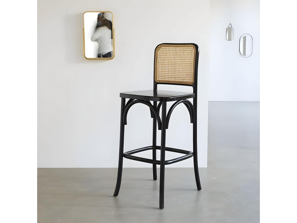 Set of 2 solid mahogany and black cane bar stools TJSN46224