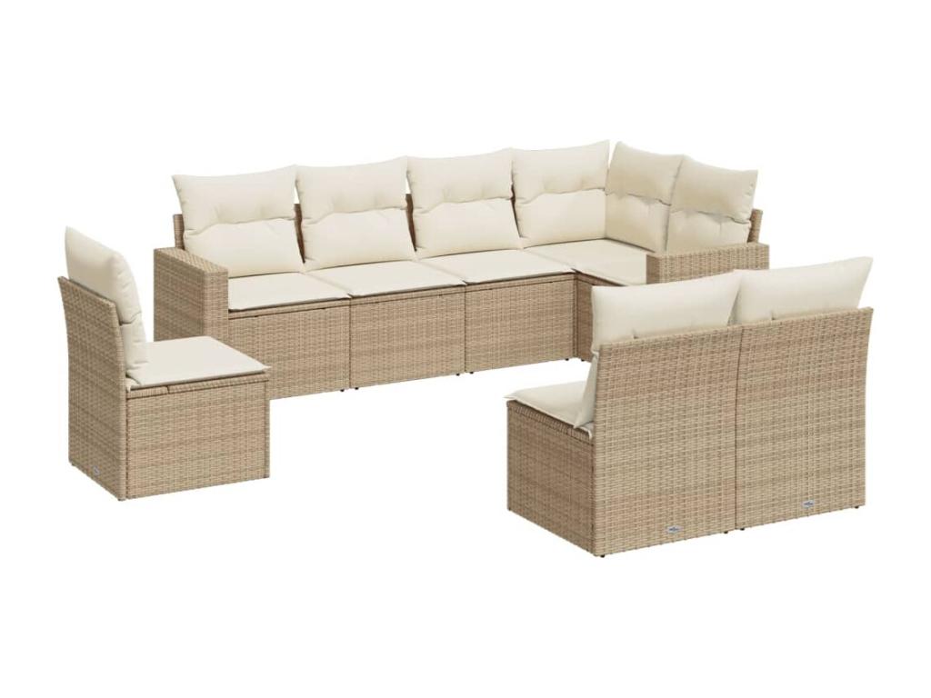 8-piece garden furniture set with cushions, beige woven resin SKFW03256