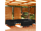 12-piece garden furniture set with cushions, black, solid pine wood, DBLK94001