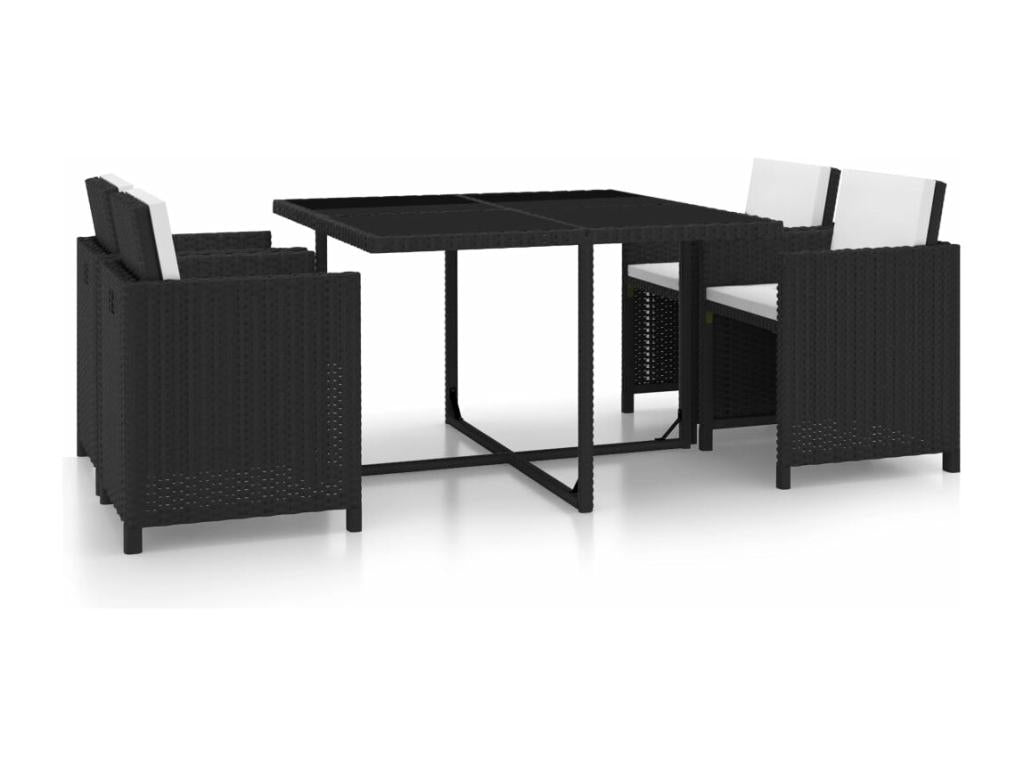 5-piece stackable garden furniture set with cushions, black rattan SSAZ41896