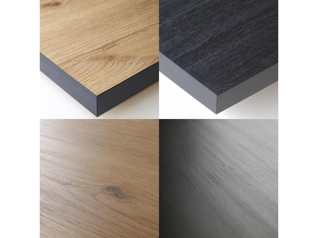 Living room furniture set: 170cm two-tone table with legs, seats 8; 120cm TV stand; 140cm sideboard/buffet in industrial black oak (KUOC49705)