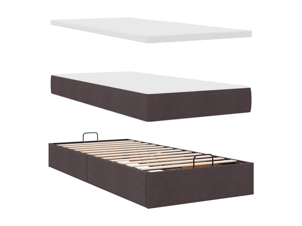 Ottoman bed frame with dark brown mattress 90x200 cm fabric MVVJ00868