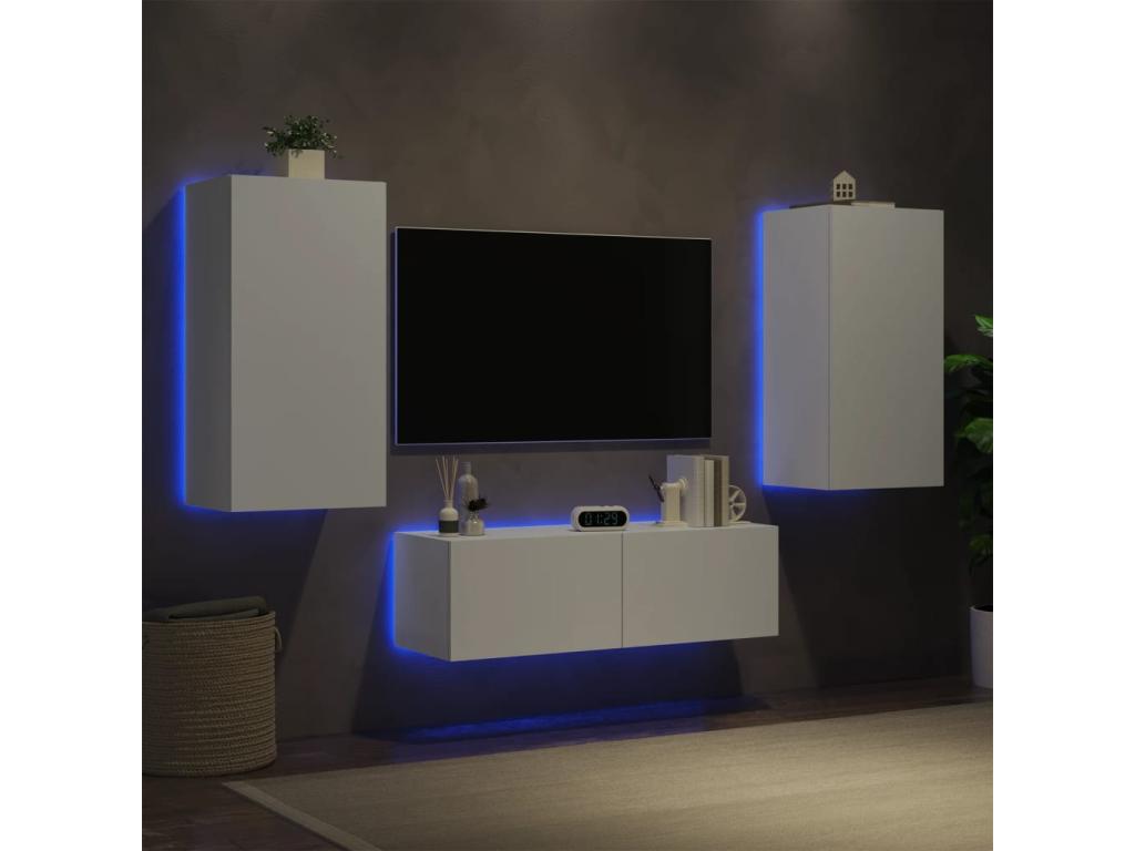 3-piece wall-mounted TV unit with white LED lighting OVNE47708