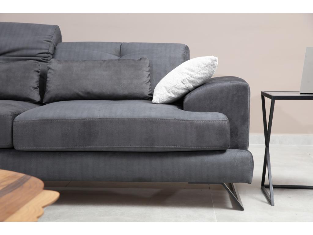 Dekonao 225cm Anthracite Velvet 3-Seater Sofa with Adjustable Headrests and Black Metal Legs KIQL60767