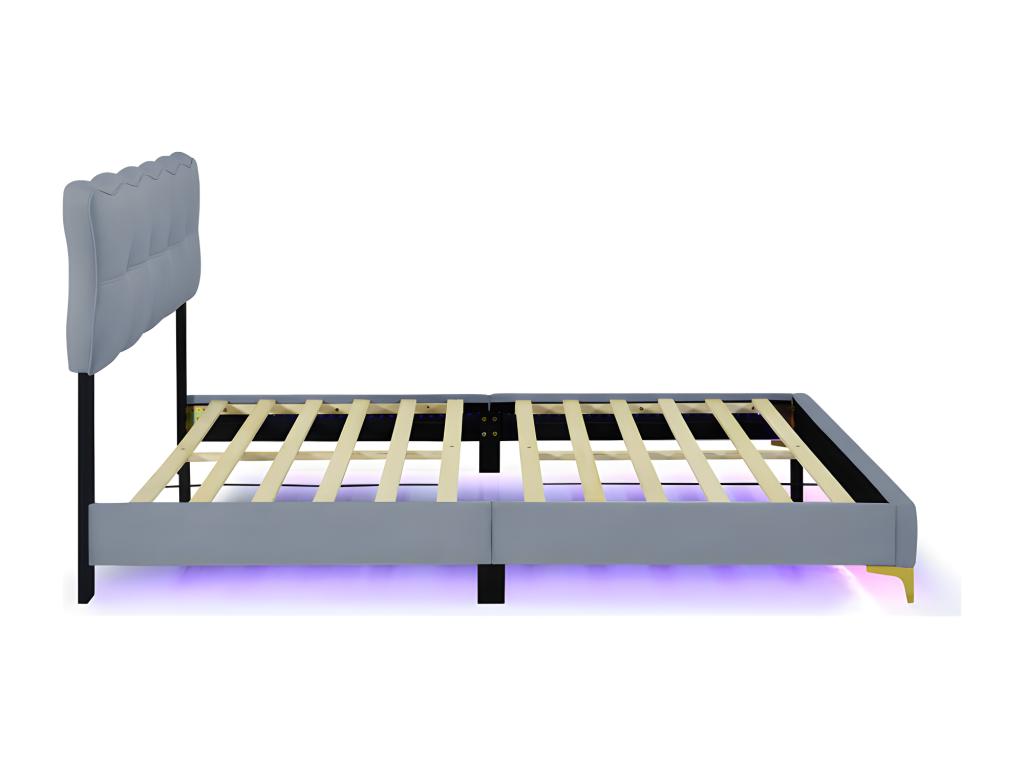 140x200cm velvet bed - with LED lighting and slatted base by Dekonao - Grey DLJK94842