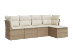 5-piece garden furniture set with cushions, beige wicker resin, YEOT06772